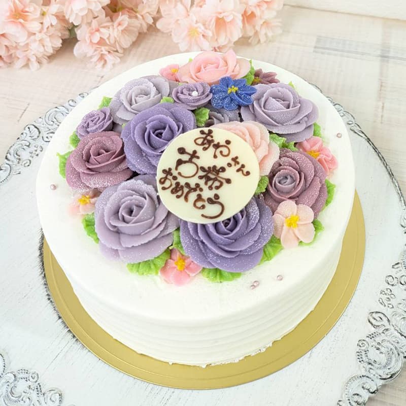 富士市かわいいケーキ屋さんテテの紫のバラのホールケーキ